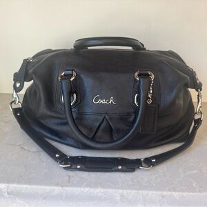 Coach F15447 Ashley leather Satchel Bag black silver hardware shoulder strap